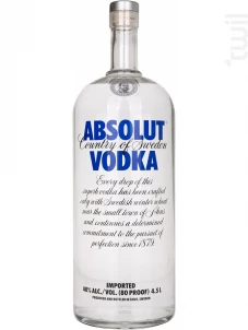 Absolut Vodka - Gallon Absolut Vodka Vodka Suède Vodka De Céréale 40%